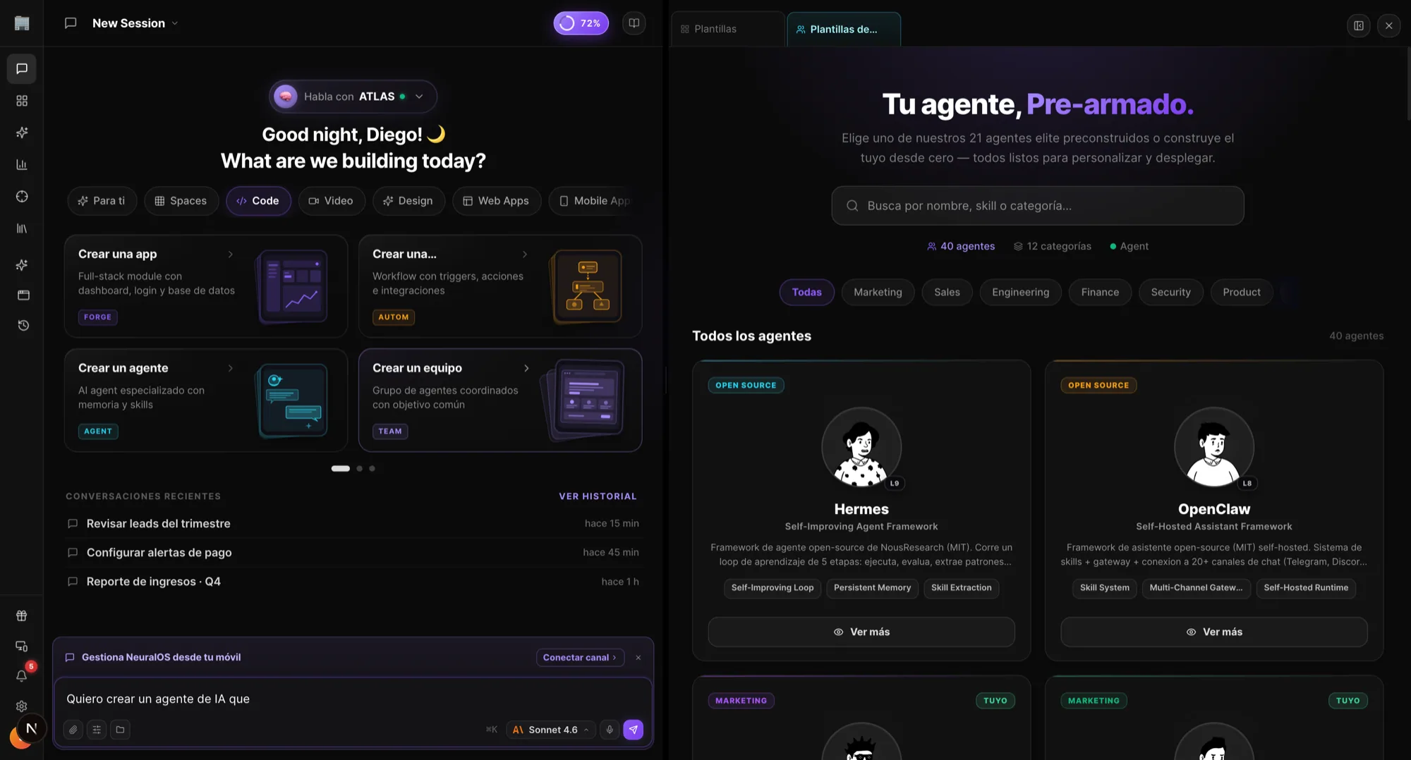 NeuralOS — agentes de IA elite pre-armados, listos para desplegar